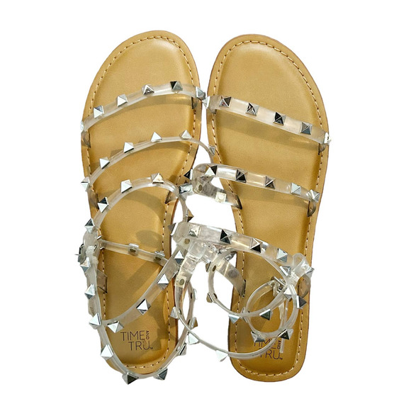 Time and Tru Silver Studded Gladiator Sandals Womens Size 8 - Picture 1 of 6